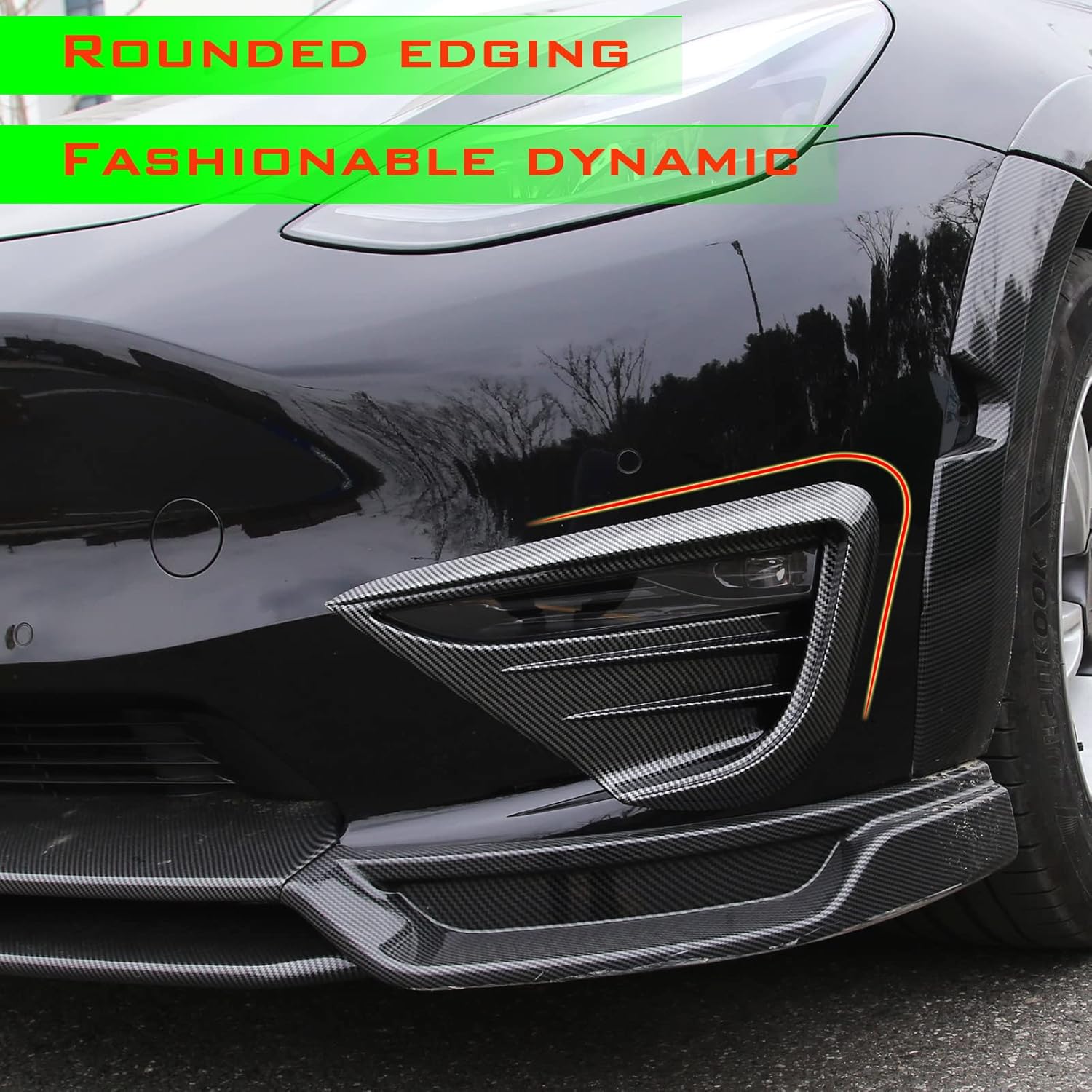 yhcdsea for 2020-2024 Tesla Model Y Front Fog Light Cover Trim Eyebrow Frame Decorative Accessories (Glossy Carbon Fiber Pattern)